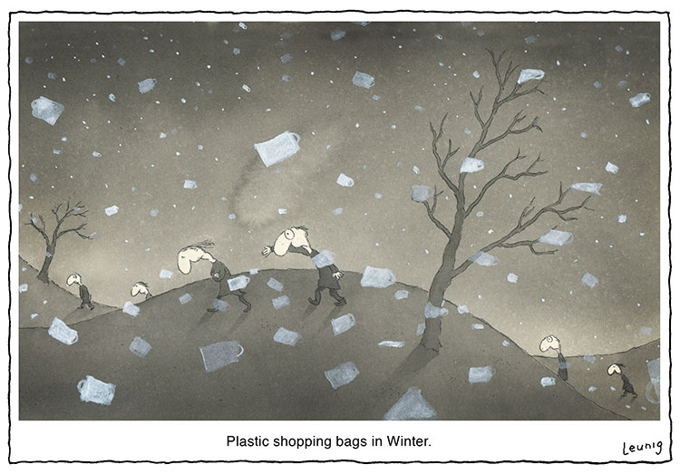 Plastic shopping bags in Winter