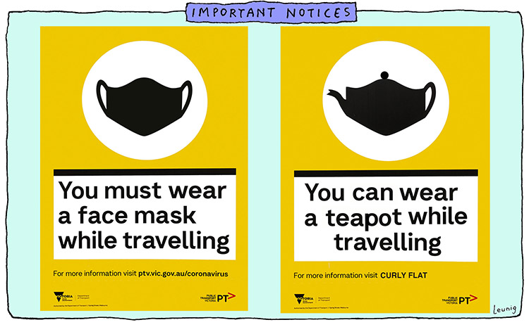 mask and teapot notice